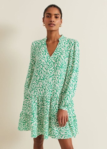 Phase Eight Penele Leaf Print Swing Dress Green Canada | FBRSMD-061